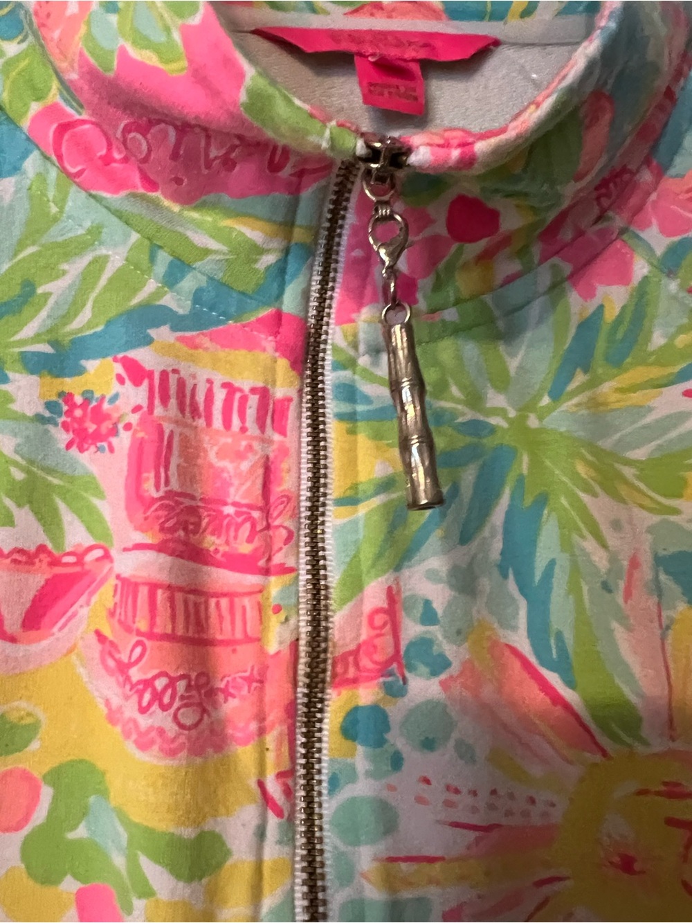 Lily Pulitzer Bright Floral Quarter-Zip Pullover Top - Pink & Teal - Picture 7 of 10